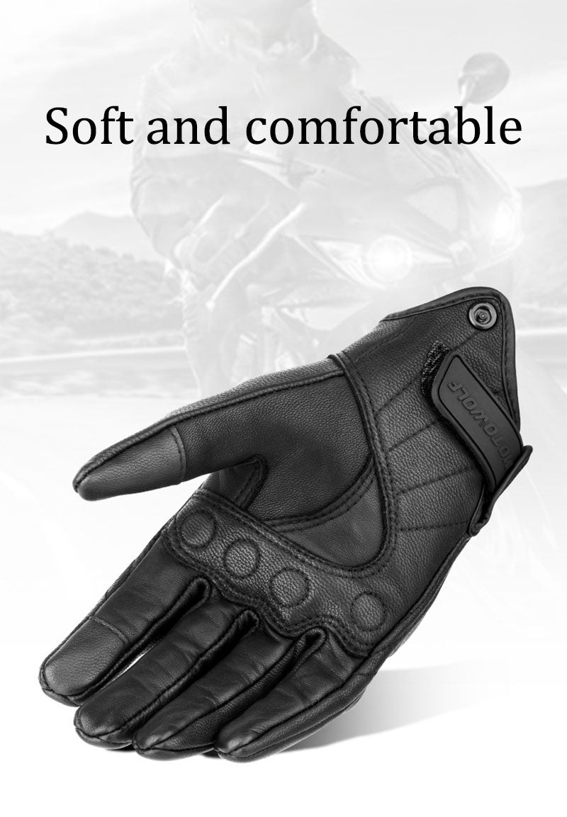 Motorcycle windproof genuine leather gloves retro rider with holes summer zipper full finger gloves anti-fall leather gloves