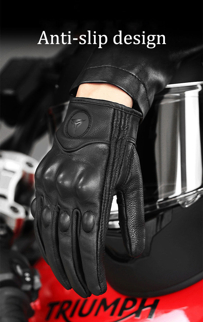 Motorcycle windproof genuine leather gloves retro rider with holes summer zipper full finger gloves anti-fall leather gloves