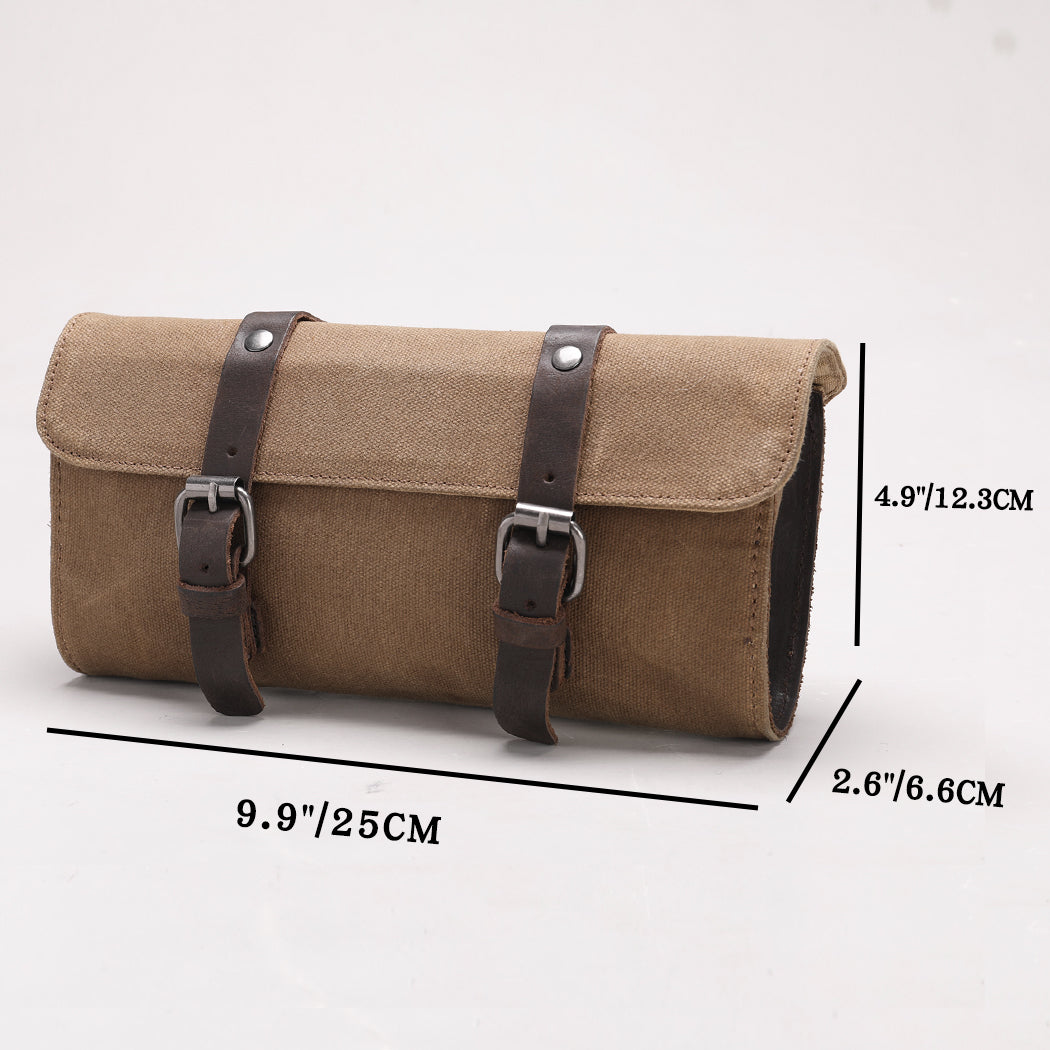 Retro Style Motorcycle Handlebar Bag, Motorcycle Fork Tool Bag Motorcycle Tool Bag Oil waxed canvas bag Universal for Motorcycle Front Forks Handlebar roll bar storage bag