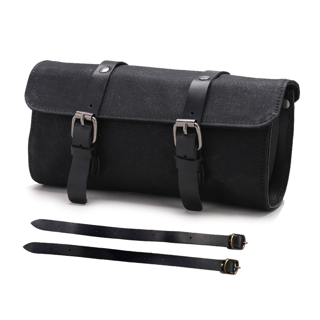 Retro Style Motorcycle Handlebar Bag, Motorcycle Fork Tool Bag Motorcycle Tool Bag Oil waxed canvas bag Universal for Motorcycle Front Forks Handlebar roll bar storage bag