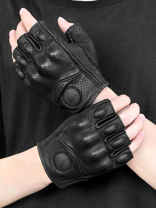 Motorcycle Gloves Fingerless gloves made of black cowhide are breathable, non-slip and impact resistant, suitable for outdoor biking, motorcycle riding, rock climbing, hiking and hunting